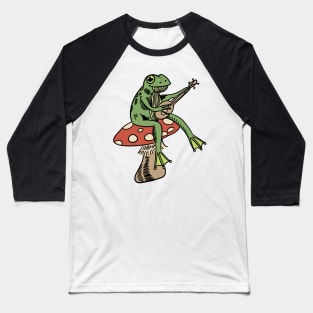 frog sitting on a mushroom playing guitar Baseball T-Shirt